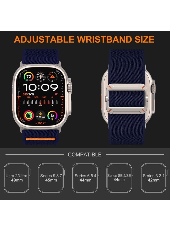 Adjustable Nylon Strap For Apple Watch Series 10/9/8/7/6/5/Ultra 2/Ultra - 49mm 44mm 45mm 42mm 46mm With metal buckle (Blue) - Image 5